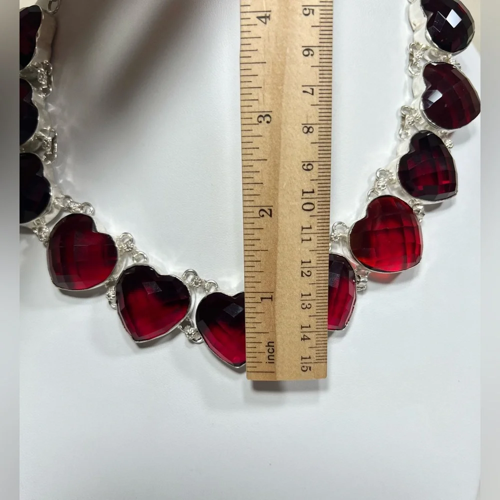 Garnet faceted Hearts 925 Synthetic large Necklace